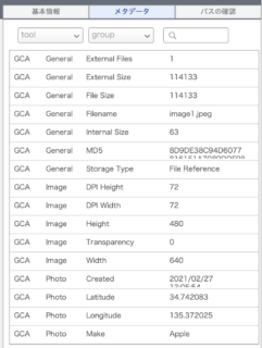 info panel - metadata