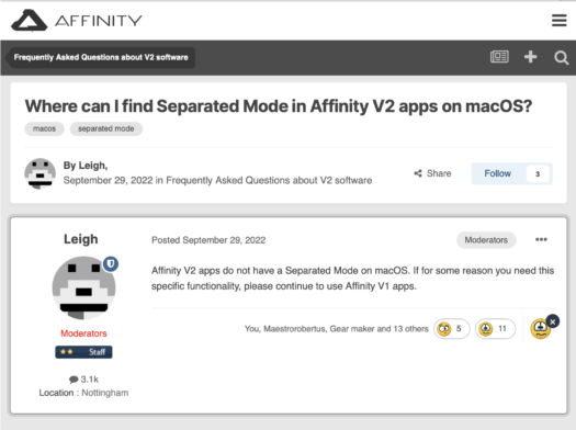 Affinity forum: separate mode