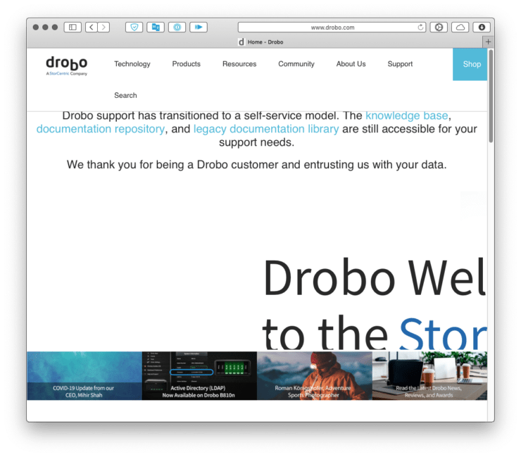 Drobo 公式サイトトップページ