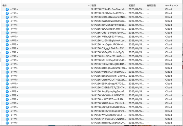 キーチェーン: iCloudタブの<不明>項目